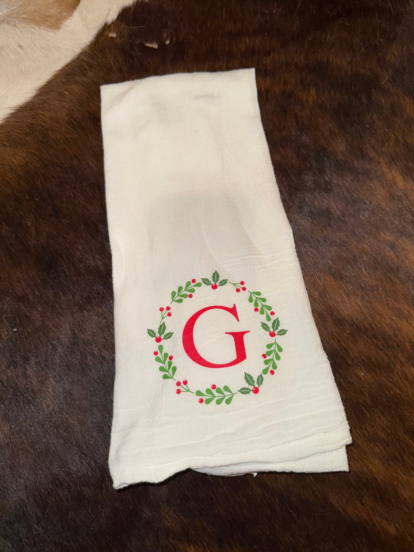 Christmas Wreath Initial Towel