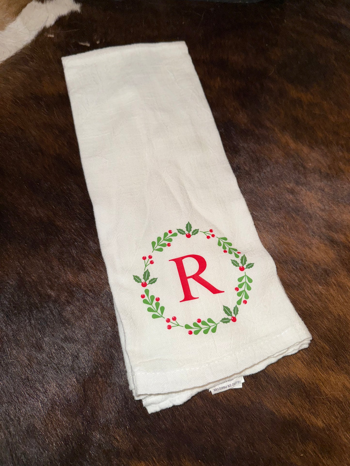 Christmas Wreath Initial Towel