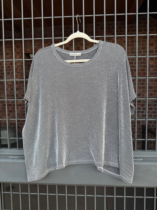 Black Plus Size Ribbed Oversized Short Sleeve Top