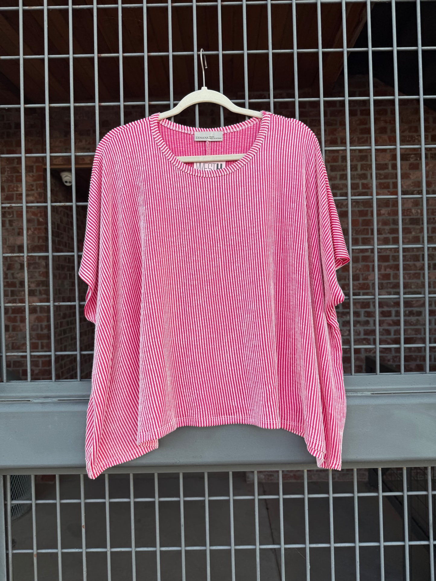 Pink Plus Size Ribbed Oversized Short Sleeve Top