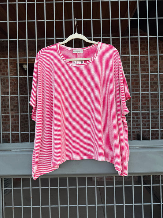 Pink Plus Size Ribbed Oversized Short Sleeve Top