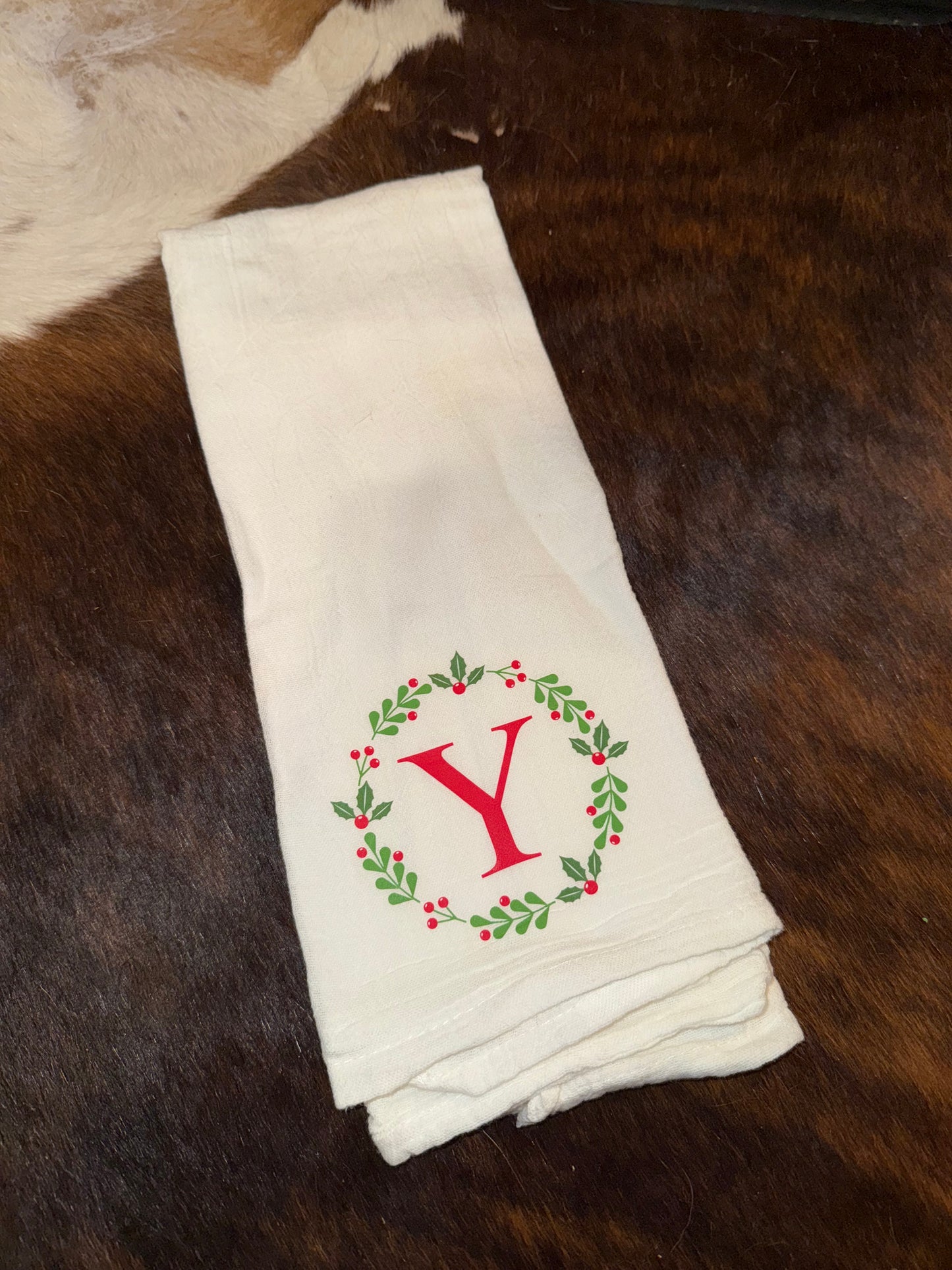 Christmas Wreath Initial Towel