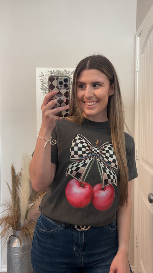 Black Checkered Cherry Tee