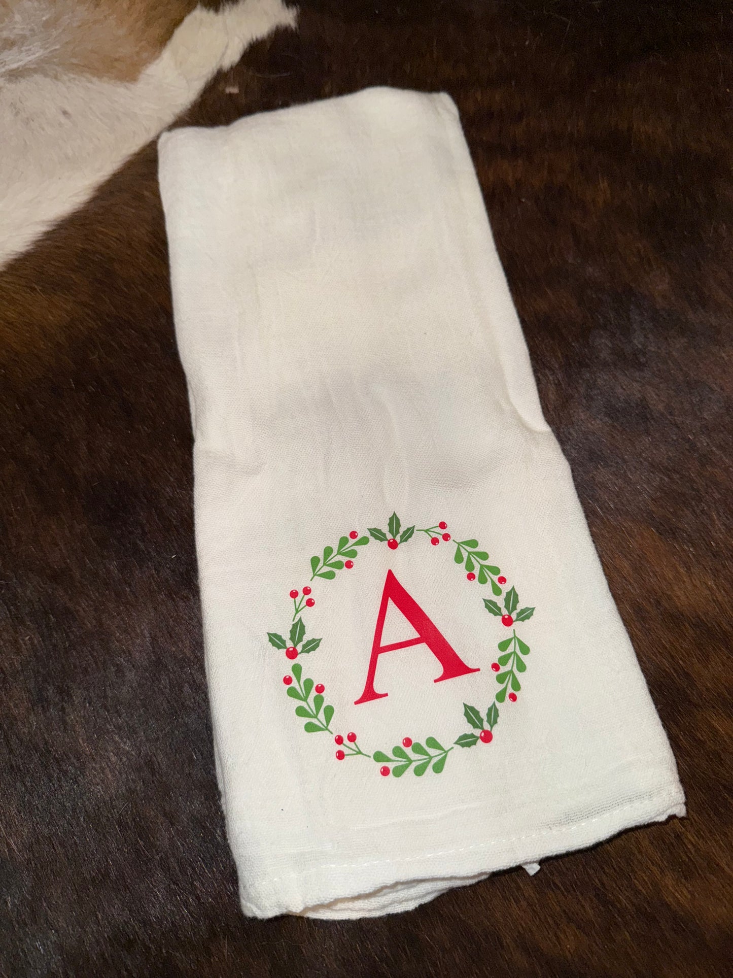 Christmas Wreath Initial Towel