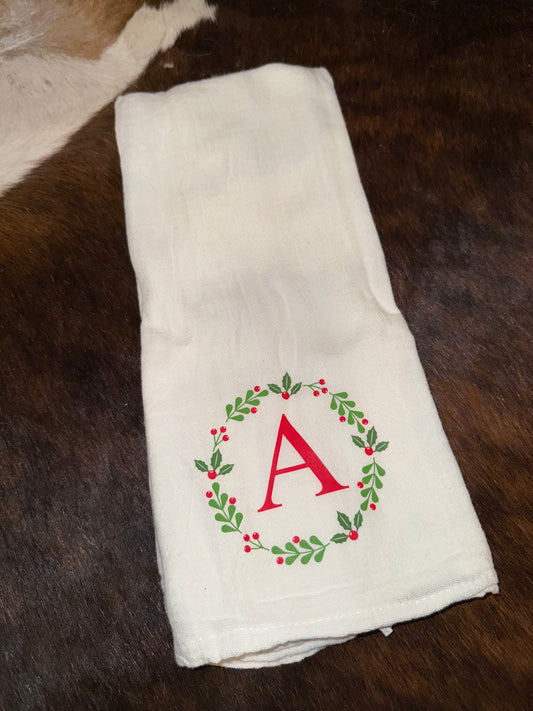 Christmas Wreath Initial Towel