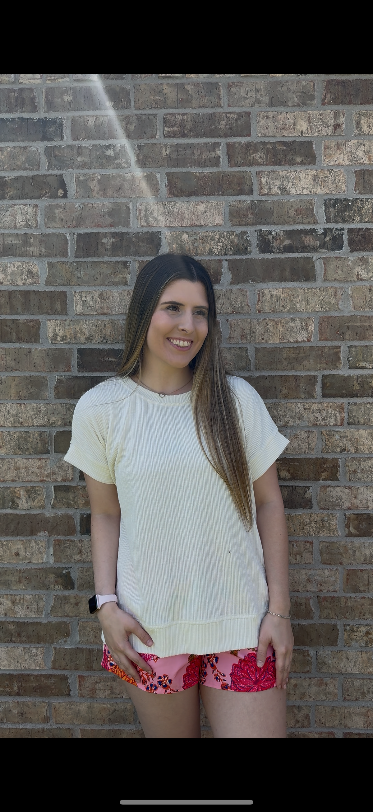 Cream Ribbed Top