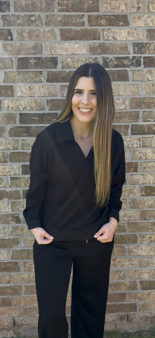 Black Collared Pullover Set