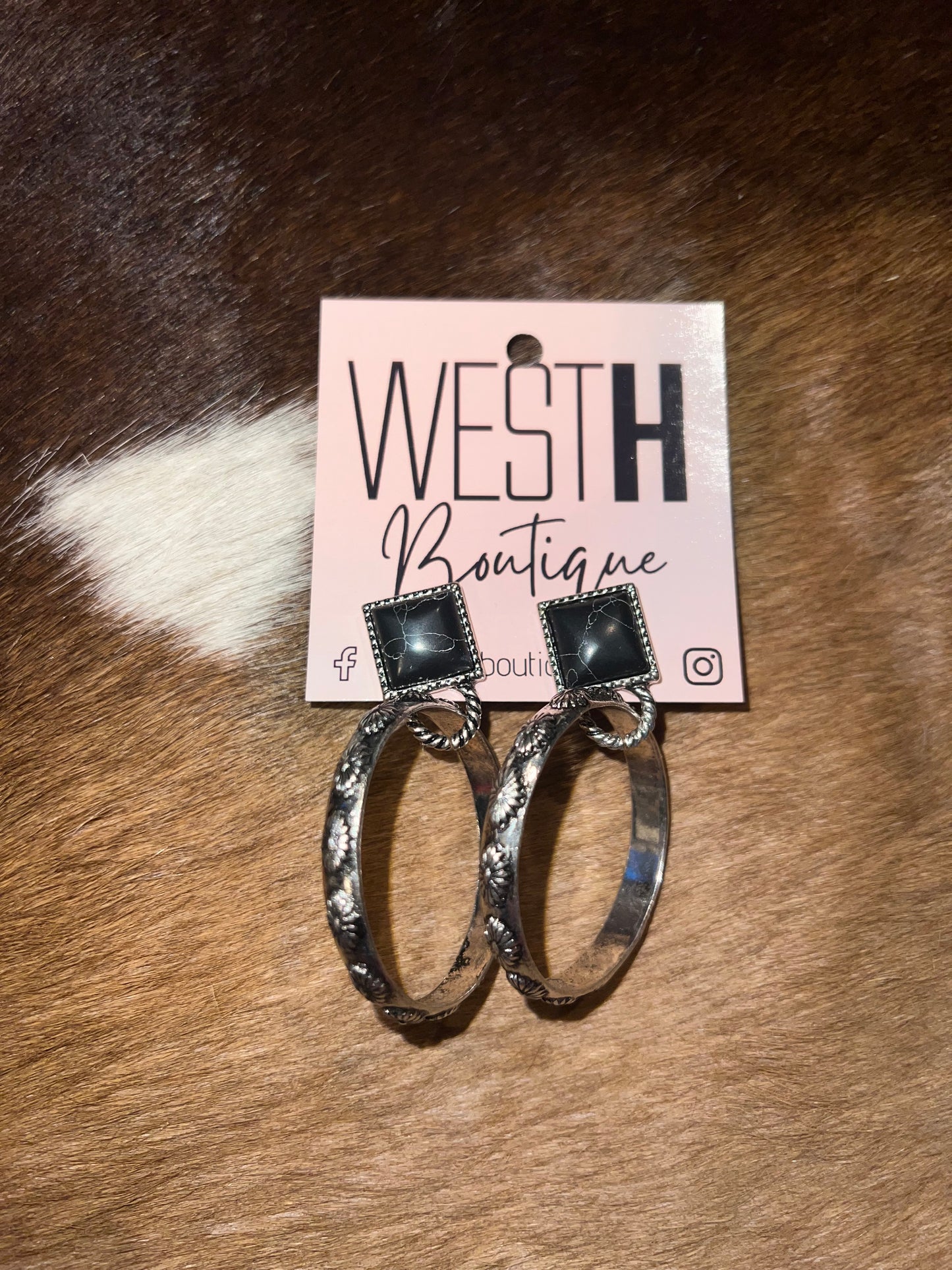 Boulder Hoop Silvertone Earrings