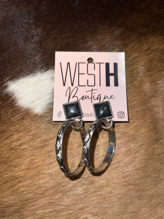 Boulder Hoop Silvertone Earrings