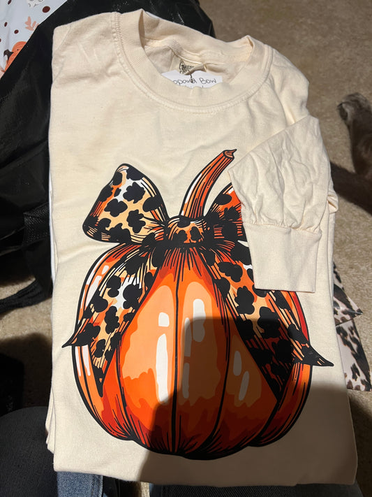 Leopard Bow Pumpkin Long Sleeve