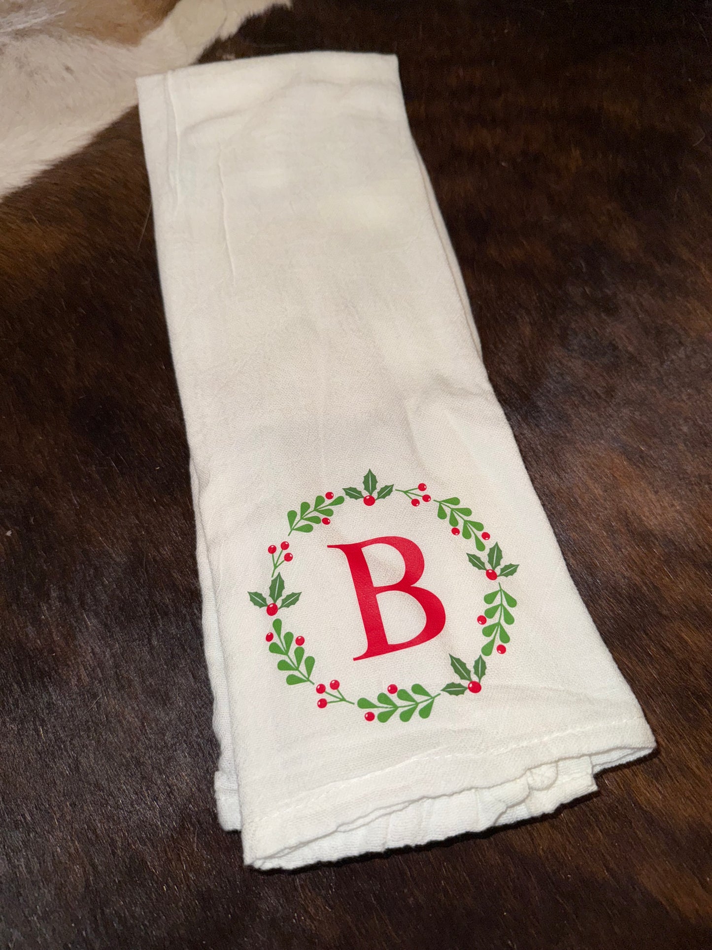 Christmas Wreath Initial Towel