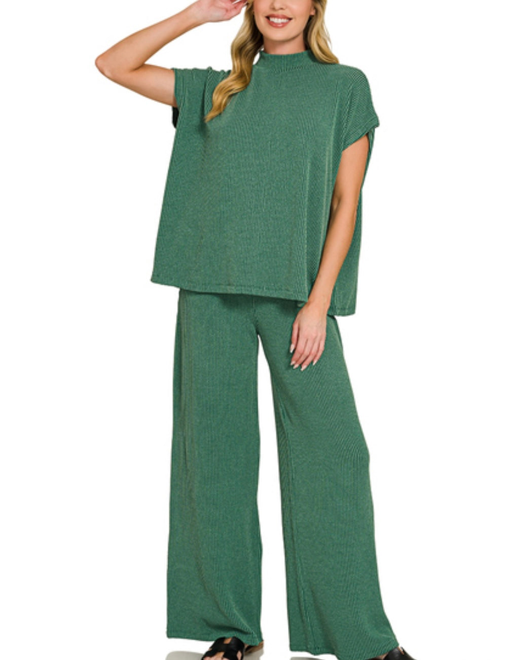 Hunter Green Ribbed Short Sleeve Set
