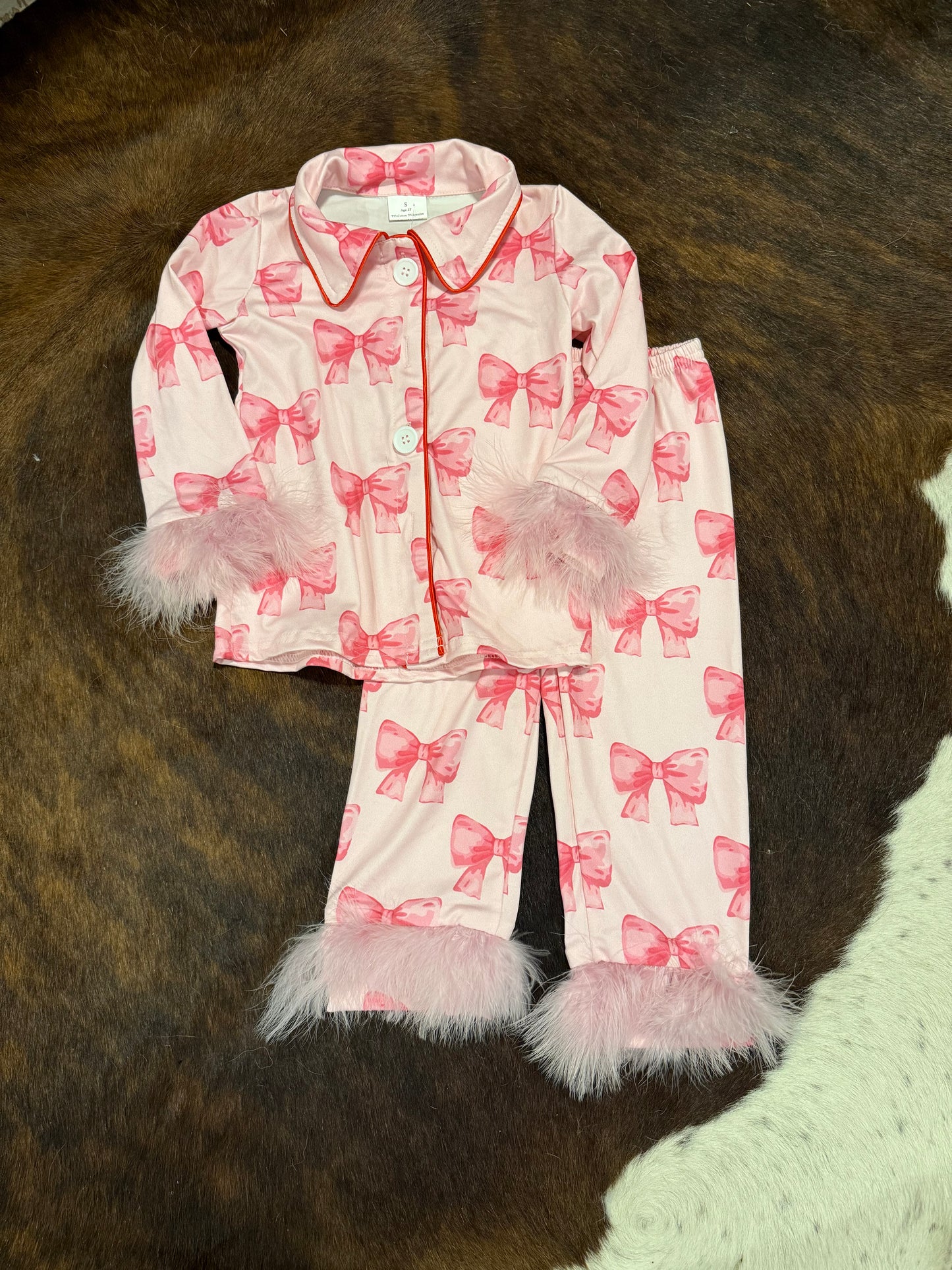 Girls Bow Feather Pajama Set