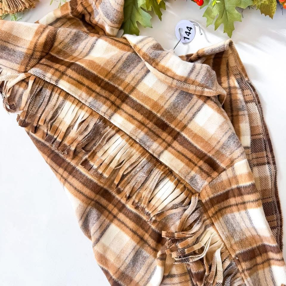 Brown Plaid Fringe Shacket