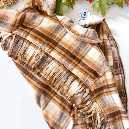 Brown Plaid Fringe Shacket