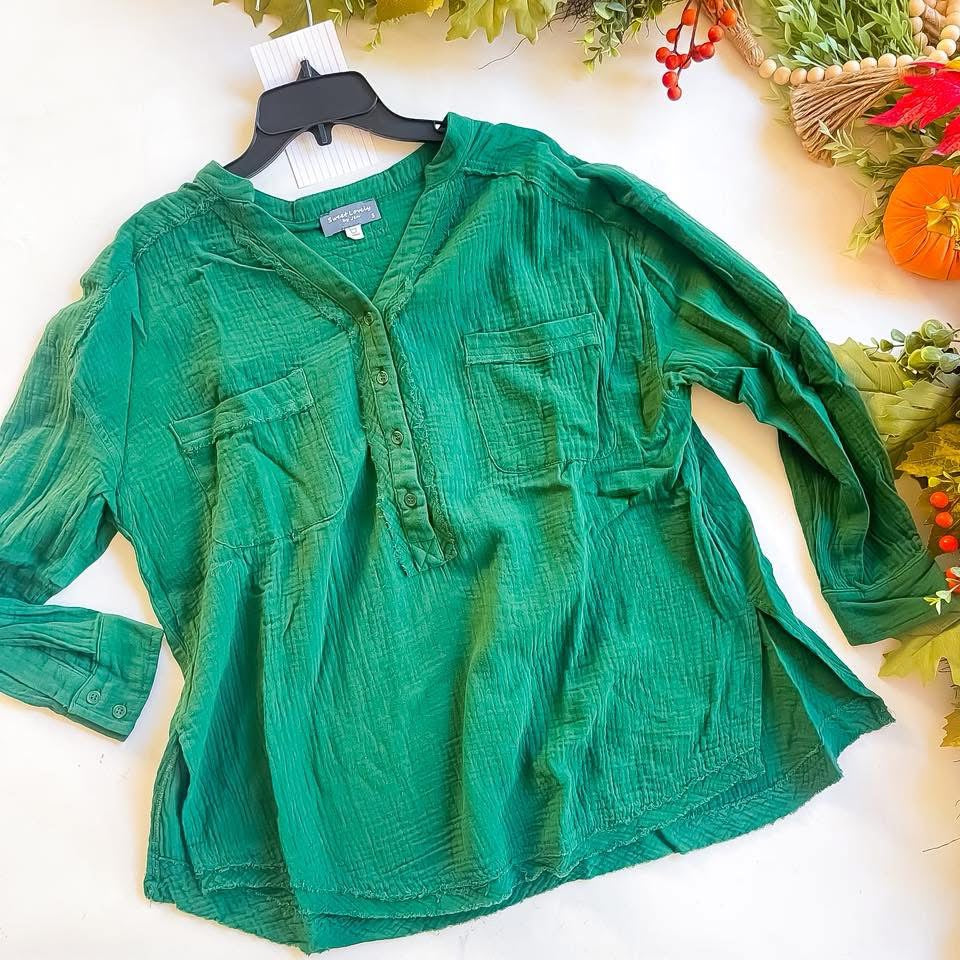 Sweet Lovely Green Crinkle Long Sleeve