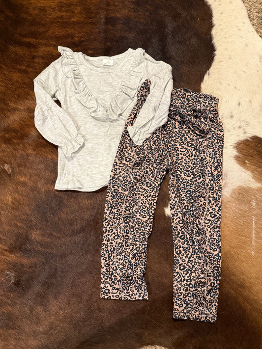 Girls Longsleeve Leopard Pants Set